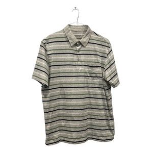 Patagonia Shirt Men’s Large Gray‎ Polo Striped 100% Organic Cotton Pocket Casual
